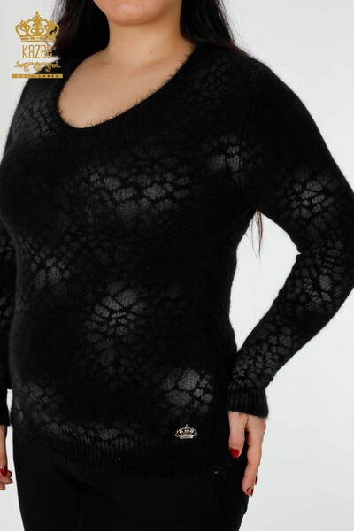 Wholesale Women's Knitwear Sweater Angora Patterned Black - 18983 | KAZEE - 2