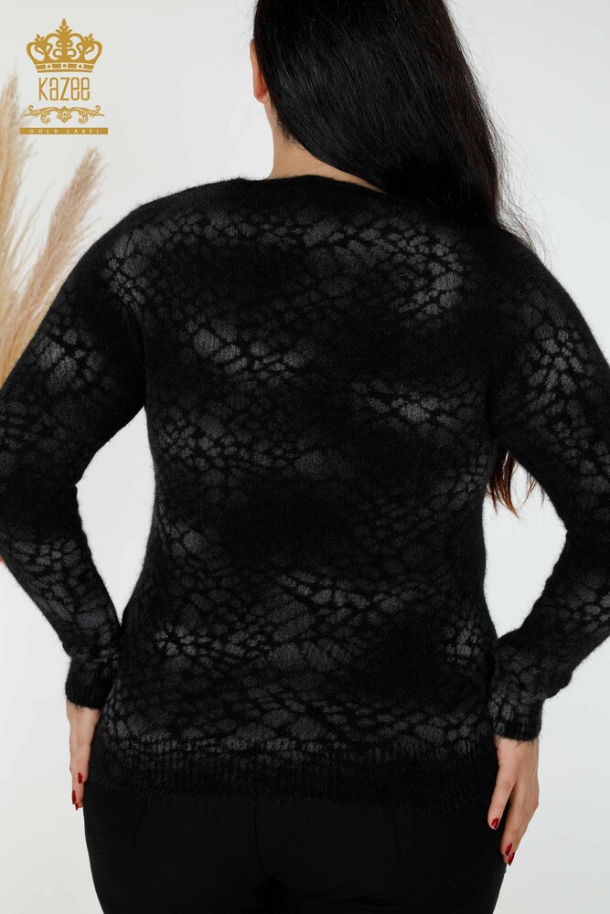 Wholesale Women's Knitwear Sweater Angora Patterned Black - 18983 | KAZEE - 7