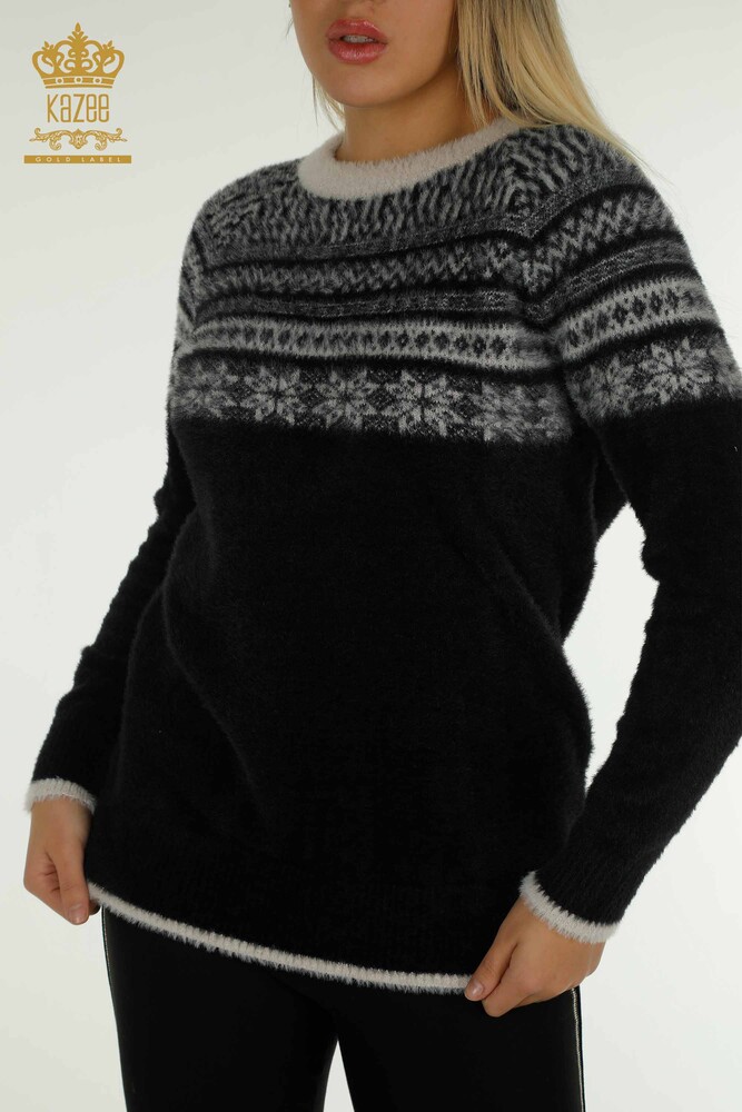 Wholesale Women's Knitwear Sweater Angora Patterned Black - 30681 | KAZEE - 2