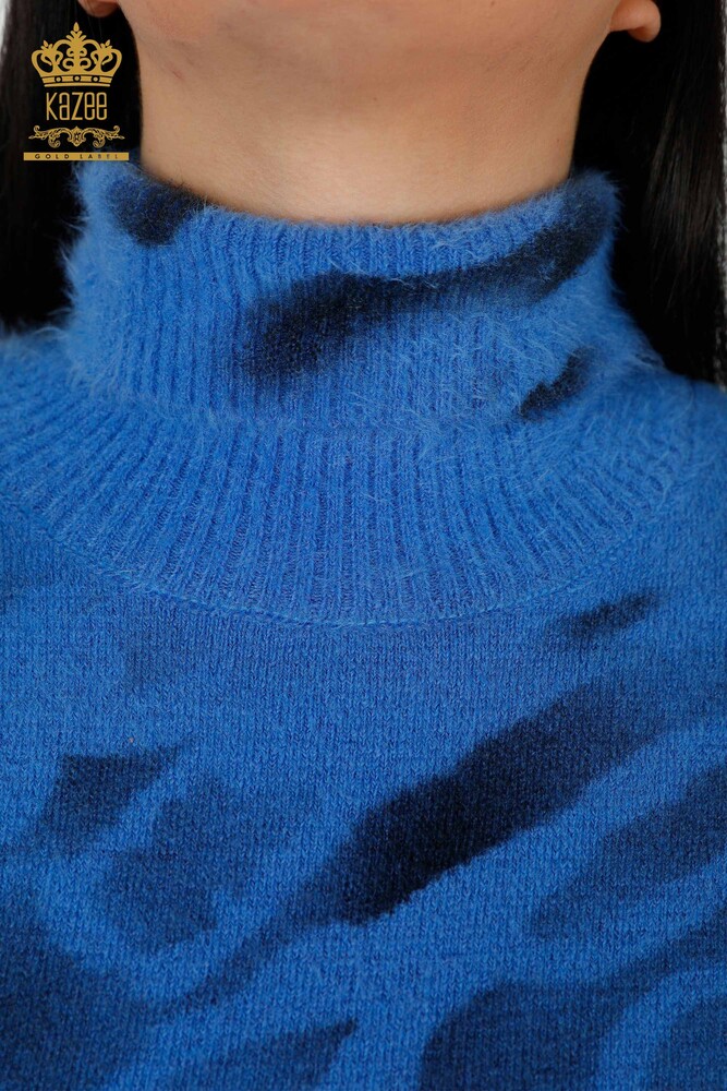 Wholesale Women's Knitwear Sweater Angora Patterned Blue - 18990 | KAZEE - 3