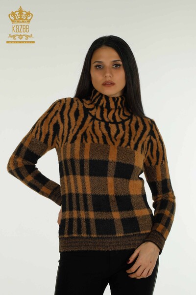 Wholesale Women's Knitwear Sweater Angora Patterned Brown - 30320 | KAZEE 