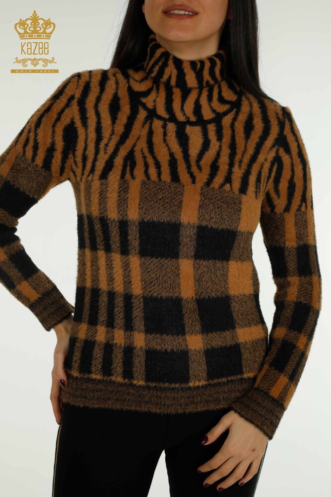 Wholesale Women's Knitwear Sweater Angora Patterned Brown - 30320 | KAZEE - 2