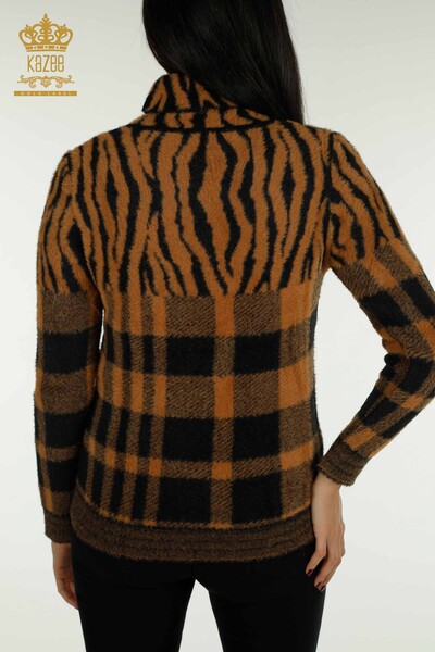 Wholesale Women's Knitwear Sweater Angora Patterned Brown - 30320 | KAZEE - 6