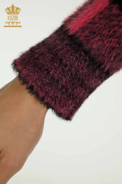 Wholesale Women's Knitwear Sweater Angora Patterned Fuchsia - 30320 | KAZEE - 6