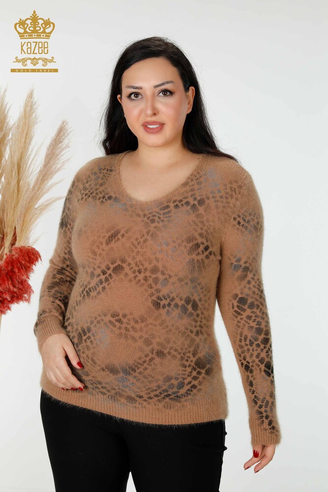 Wholesale Women's Knitwear Sweater Angora Patterned Mink - 18980 | KAZEE - 1