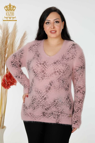 Wholesale Women's Knitwear Sweater Angora Patterned Powder - 18980 | KAZEE 