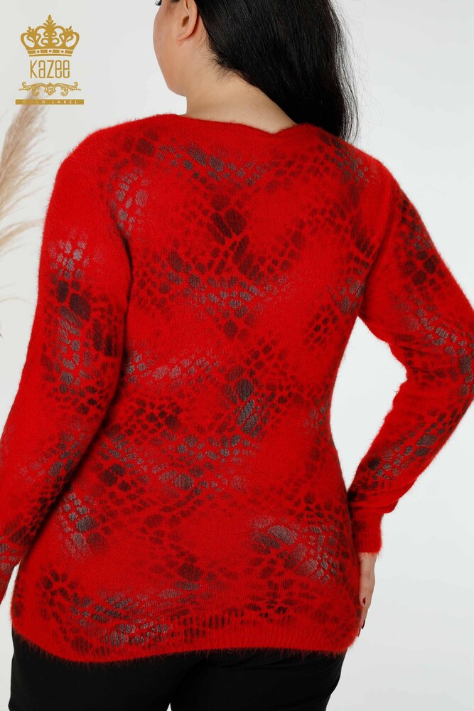 Wholesale Women's Knitwear Sweater Angora Pattern Red - 18980 | KAZEE - 6