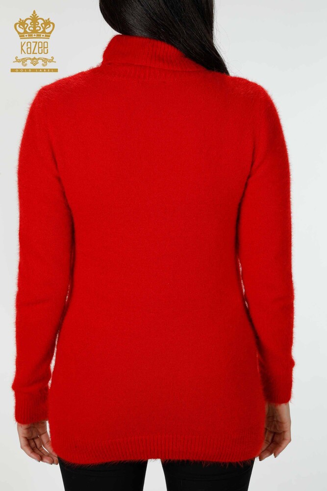 Wholesale Women's Knitwear Sweater Stone Embroidered Patterned Angora Red - 16993 | KAZEE - 6