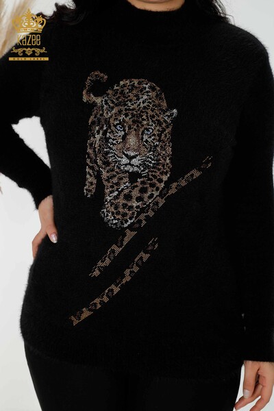 Wholesale Women's Knitwear Sweater Angora Tiger Pattern Black - 18957 | KAZEE - 2