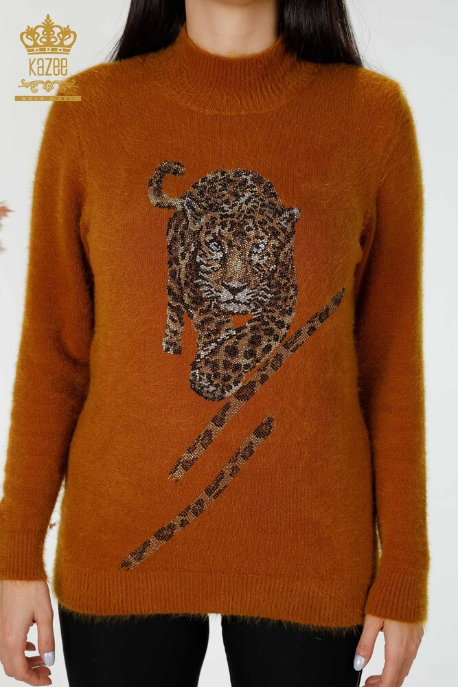 Wholesale Women's Knitwear Sweater Angora Tiger Pattern Mustard - 18957 | KAZEE - 2