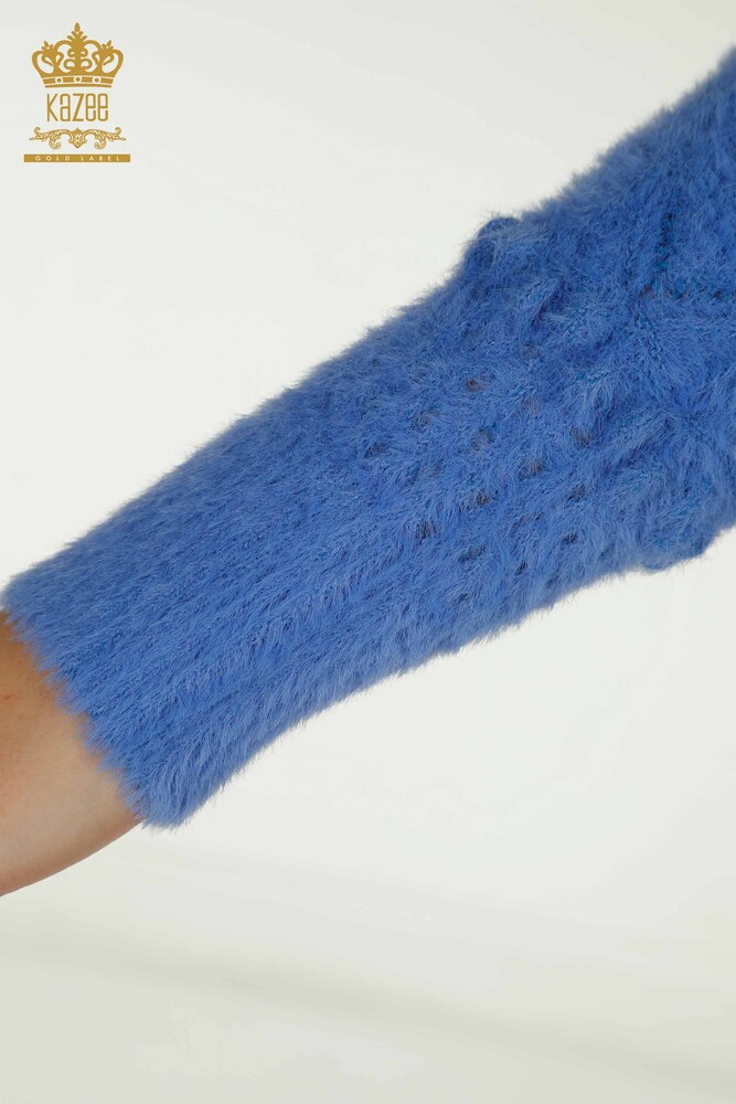 Wholesale Women's Knitwear Sweater Angora V Neck Blue - 30697 | KAZEE - 6