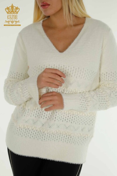 Wholesale Women's Knitwear Sweater Angora V Neck Ecru - 30697 | KAZEE - 2