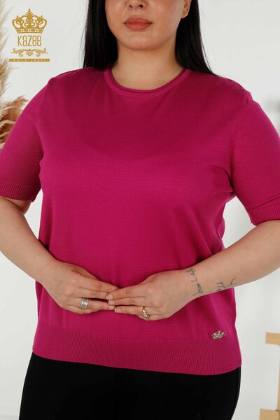 Wholesale Women's Knitwear Sweater Basic American Model Fuchsia - 16271| KAZEE - 2