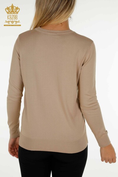 Wholesale Women's Knitwear Sweater Basic with Logo Beige - 11052 | KAZEE - 7