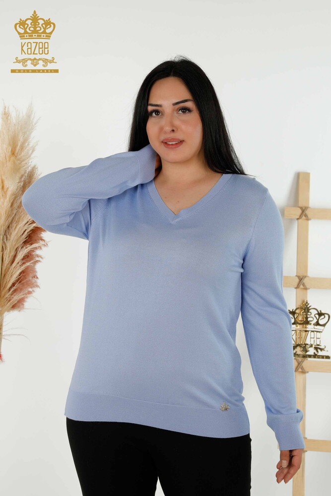 Wholesale Women's Knitwear Sweater Basic Logo Blue - 30181 | KAZEE - 1