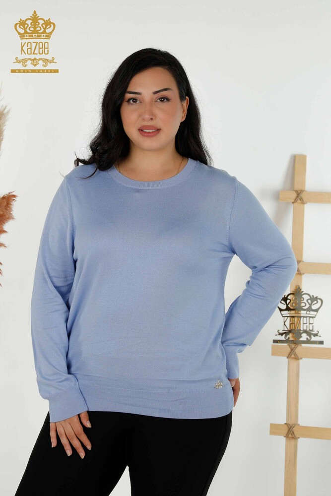 Wholesale Women's Knitwear Sweater - Basic - With Logo - Blue - 30213 | KAZEE - 1