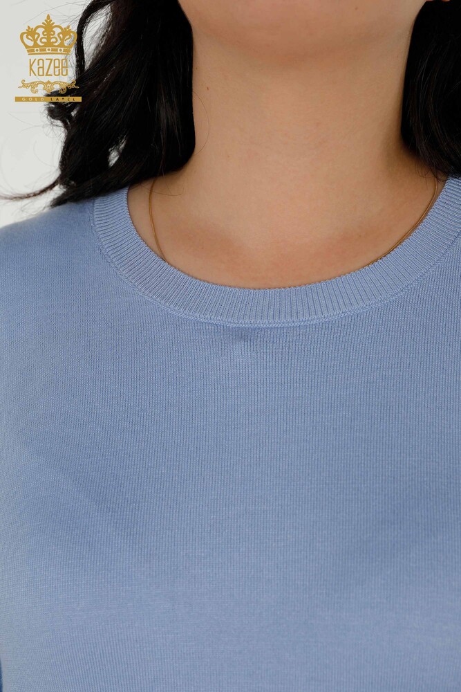 Wholesale Women's Knitwear Sweater - Basic - With Logo - Blue - 30213 | KAZEE - 3