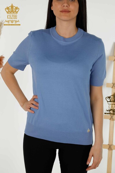 Wholesale Women's Knitwear Sweater - Basic - With Logo - Blue - 30254 | KAZEE - 2