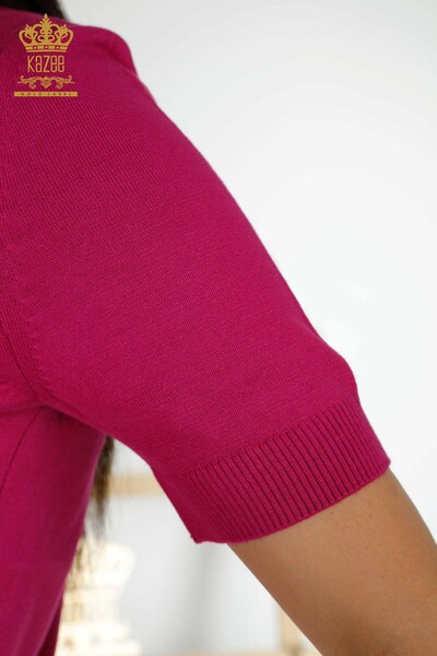 Wholesale Women's Knitwear Sweater - Basic - With Logo - Dark Fuchsia - 30254 | KAZEE - 4