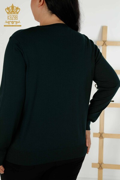 Wholesale Women's Knitwear Sweater - Basic - With Logo - Dark Green - 30213 | KAZEE - 6