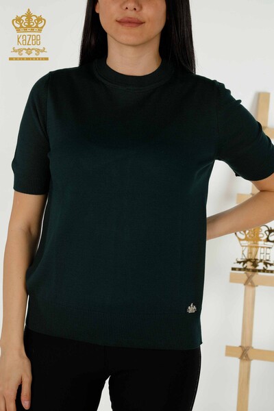 Wholesale Women's Knitwear Sweater - Basic - With Logo - Dark Green - 30254 | KAZEE - 2