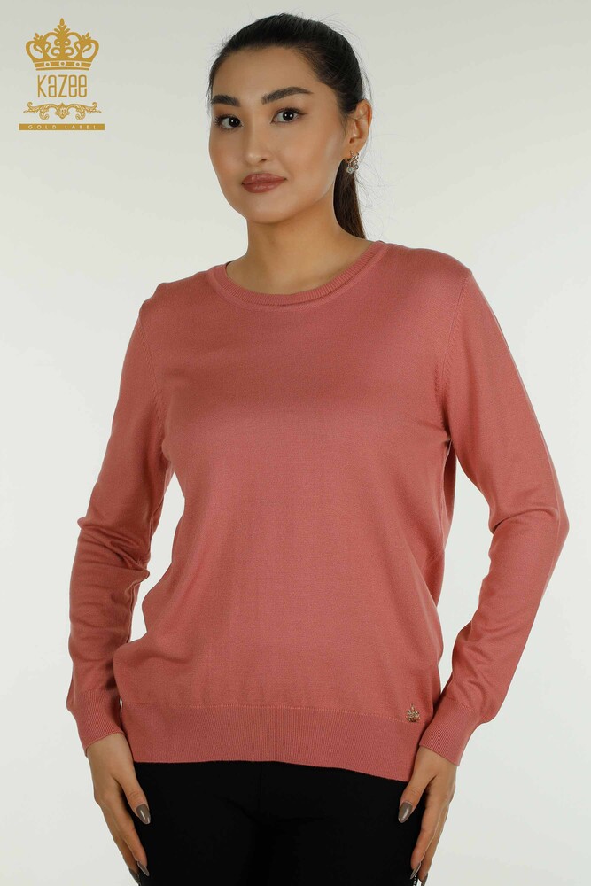 Wholesale Women's Knitwear Sweater Basic with Logo Dusty Rose - 11052 | KAZEE - 1