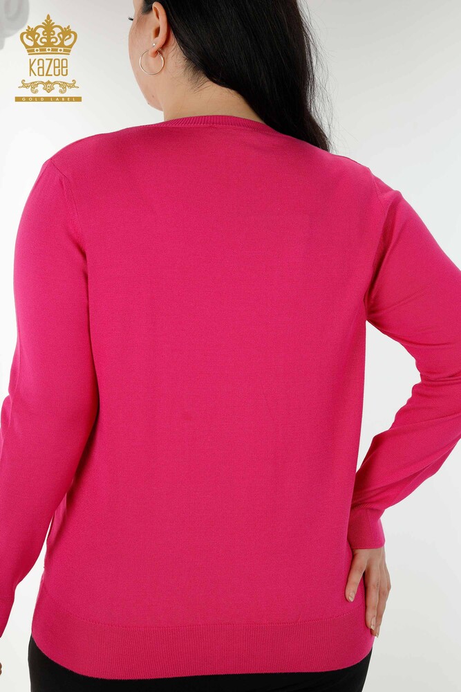 Wholesale Women's Knitwear Sweater Basic Logo Fuchsia - 30181 | KAZEE - 6