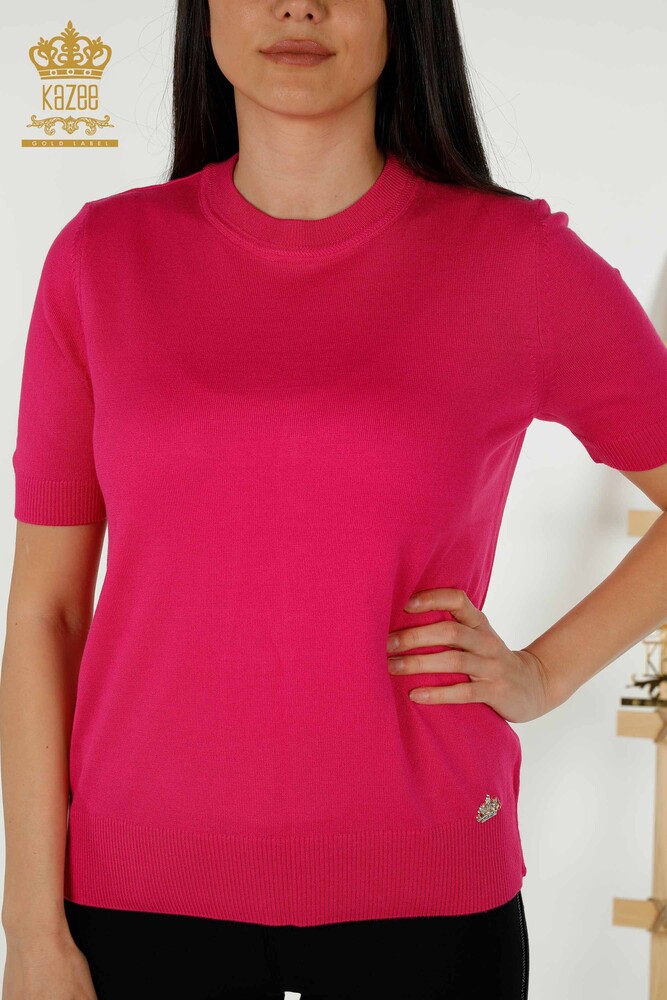 Wholesale Women's Knitwear Sweater - Basic - With Logo - Fuchsia - 30254 | KAZEE - 2