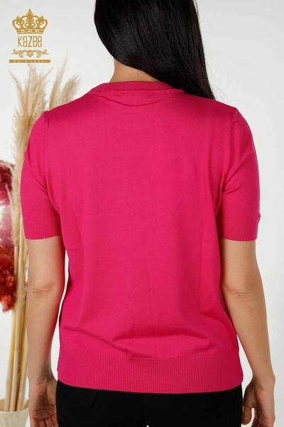 Wholesale Women's Knitwear Sweater - Basic - With Logo - Fuchsia - 30254 | KAZEE - 6