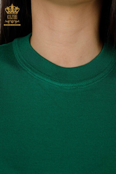 Wholesale Women's Knitwear Sweater - Basic - With Logo - Green - 30254 | KAZEE - 3