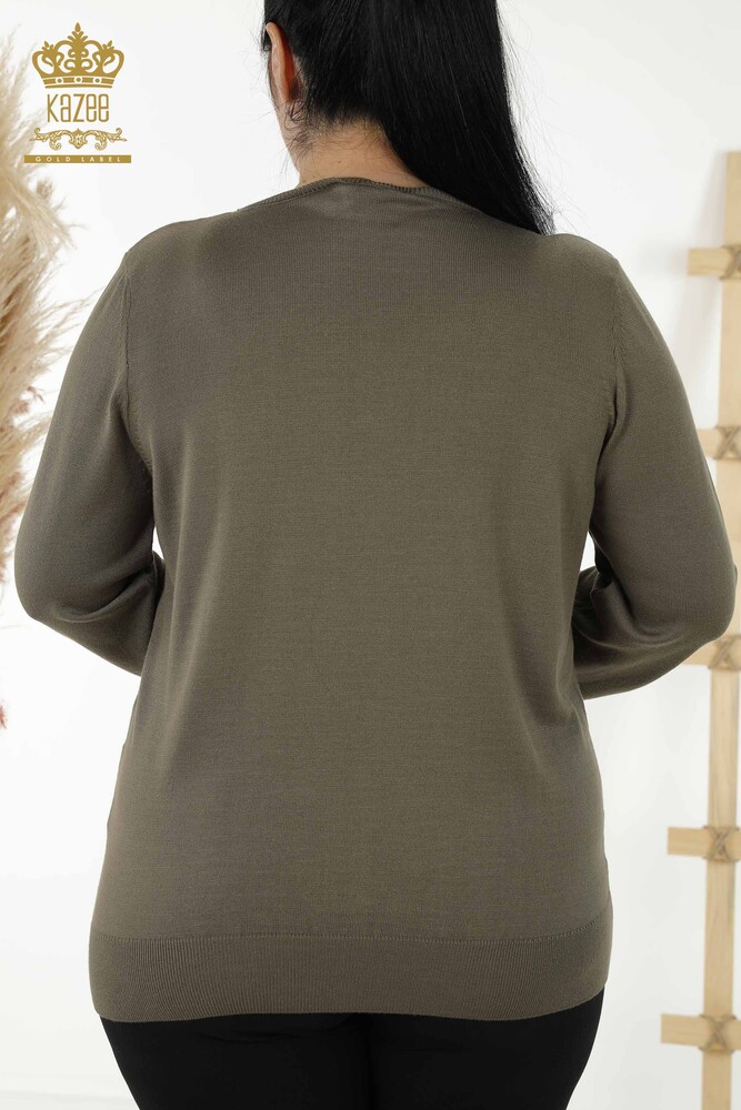 Wholesale Women's Knitwear Sweater - Basic - With Logo - Khaki - 30181 | KAZEE - 5