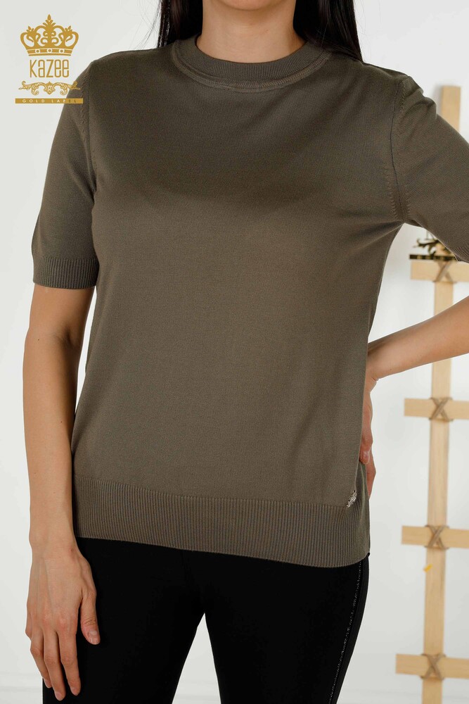 Wholesale Women's Knitwear Sweater - Basic - With Logo - Khaki - 30254 | KAZEE - 2