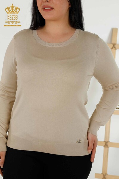 Wholesale Women's Knitwear Sweater Basic Logo Light Beige - 30213 | KAZEE - 2