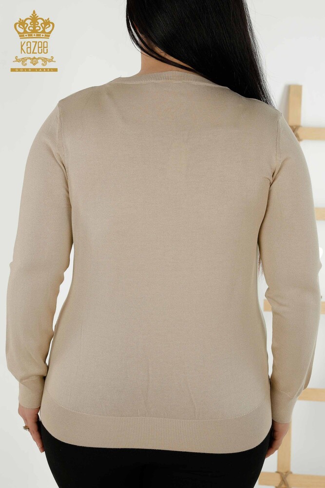 Wholesale Women's Knitwear Sweater Basic Logo Light Beige - 30213 | KAZEE - 7