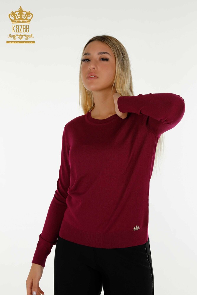 Wholesale Women's Knitwear Sweater Basic with Logo Purple - 11052 | KAZEE - 1