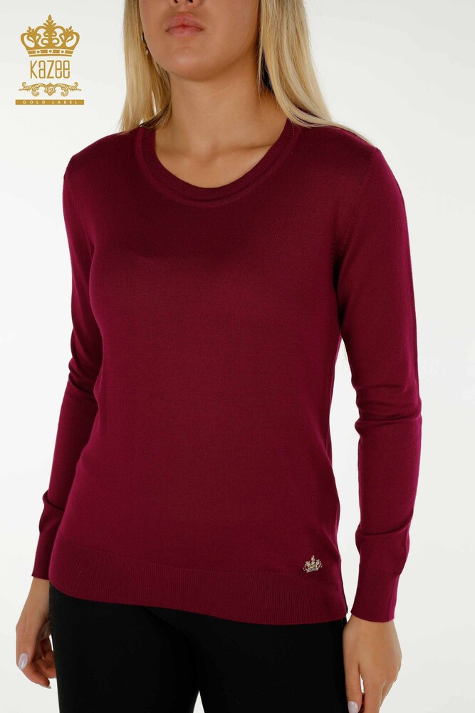 Wholesale Women's Knitwear Sweater Basic with Logo Purple - 11052 | KAZEE - 2