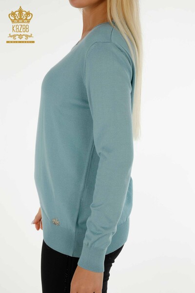 Wholesale Women's Knitwear Sweater Basic Mint with Logo - 11052 | KAZEE - 7