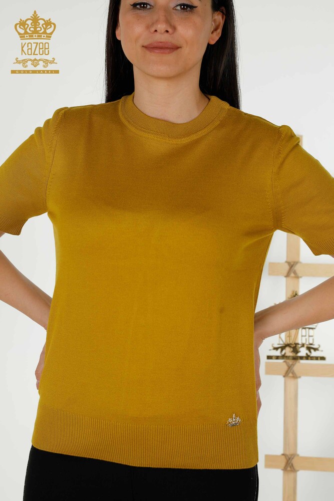 Wholesale Women's Knitwear Sweater - Basic - With Logo - Mustard - 30254 | KAZEE - 2