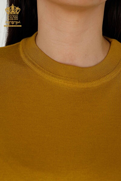 Wholesale Women's Knitwear Sweater - Basic - With Logo - Mustard - 30254 | KAZEE - 3