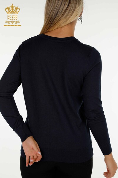 Wholesale Women's Knitwear Sweater Basic with Logo Navy Blue - 11052 | KAZEE - 7