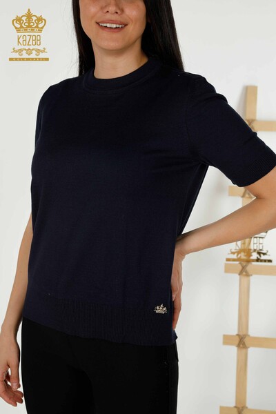 Wholesale Women's Knitwear Sweater - Basic - With Logo - Navy Blue - 30254 | KAZEE - 2