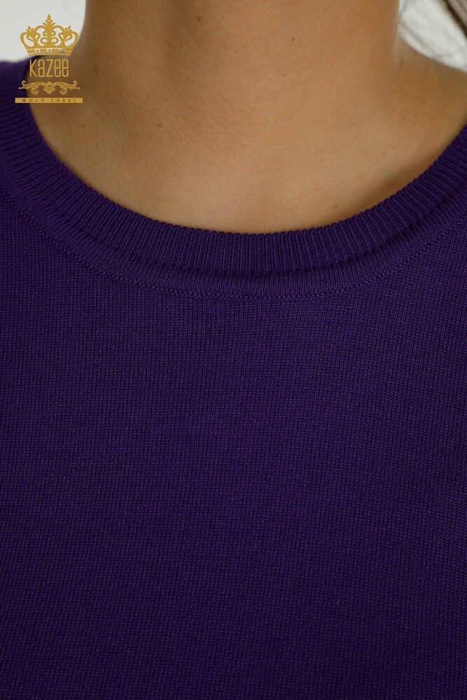 Wholesale Women's Knitwear Sweater Basic with Logo Purple - 11052 | KAZEE - 3