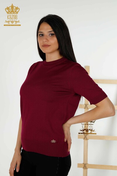 Wholesale Women's Knitwear Sweater - Basic - With Logo - Purple - 30254 | KAZEE 