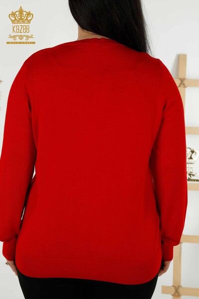 Wholesale Women's Knitwear Sweater Basic Logo Red - 30181 | KAZEE - 6