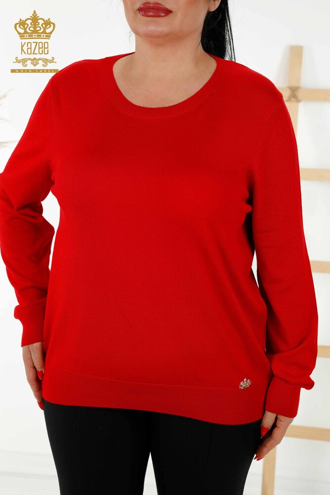 Wholesale Women's Knitwear Sweater - Basic - With Logo - Red - 30213 | KAZEE - 2