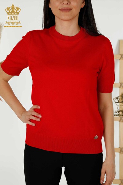 Wholesale Women's Knitwear Sweater - Basic - With Logo - Red - 30254 | KAZEE - 2