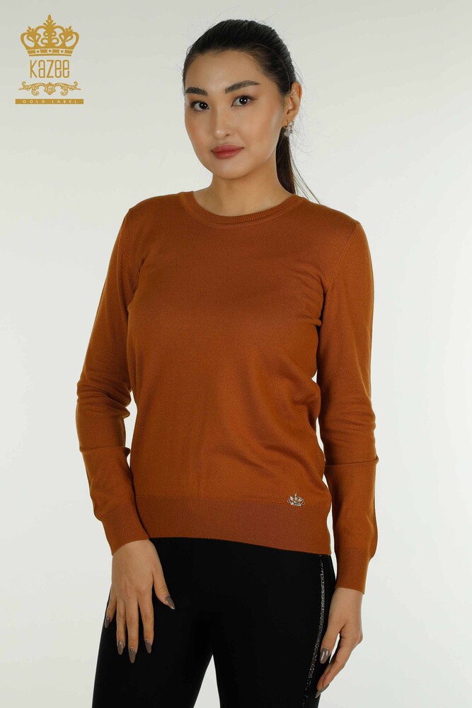 Wholesale Women's Knitwear Sweater Basic Logo Tan - 11052 | KAZEE - 1