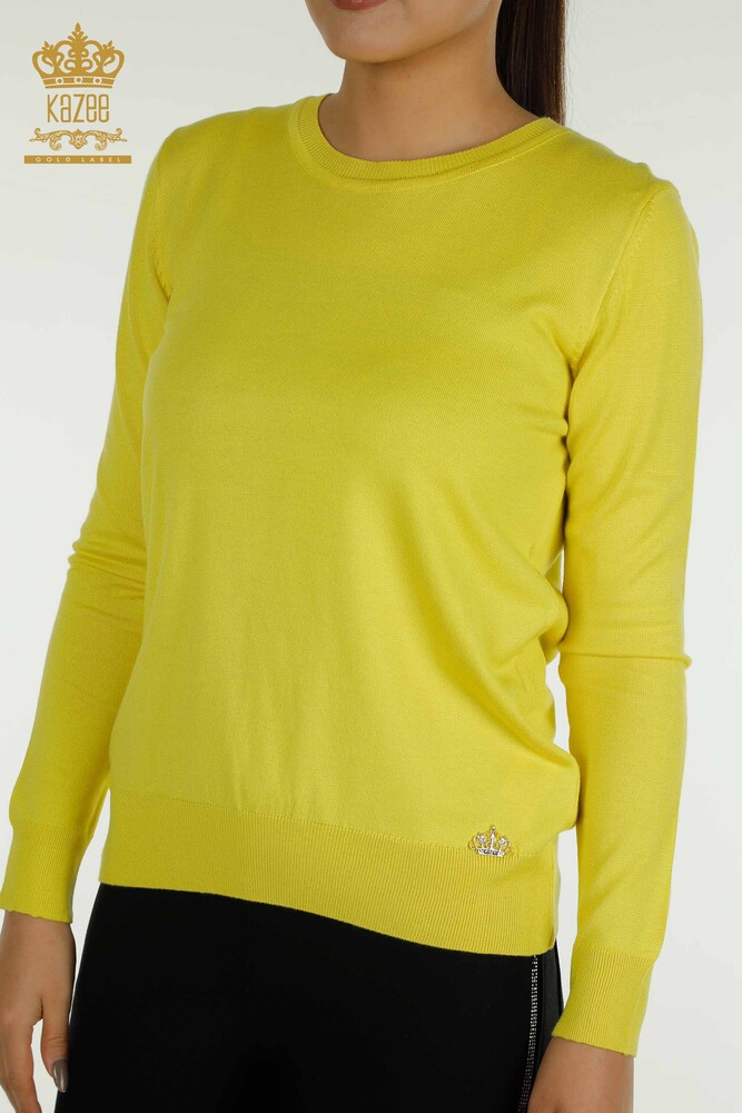 Wholesale Women's Knitwear Sweater Basic Yellow with Logo - 11052 | KAZEE - 2