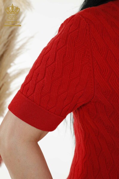 Wholesale Women's Knitwear Sweater - Basic - Red - 16181 | KAZEE - 4