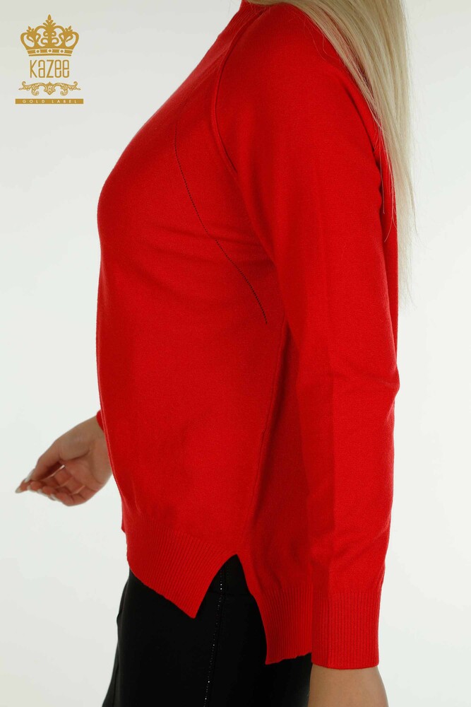 Wholesale Women's Knitwear Sweater Basic Red - 30757 | KAZEE - 5